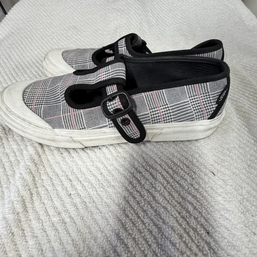 Vans Womens Sz 8.5 Shoes Style 93 Plaid Canvas Mary Janes Sneakers Pink Black - Picture 4 of 6